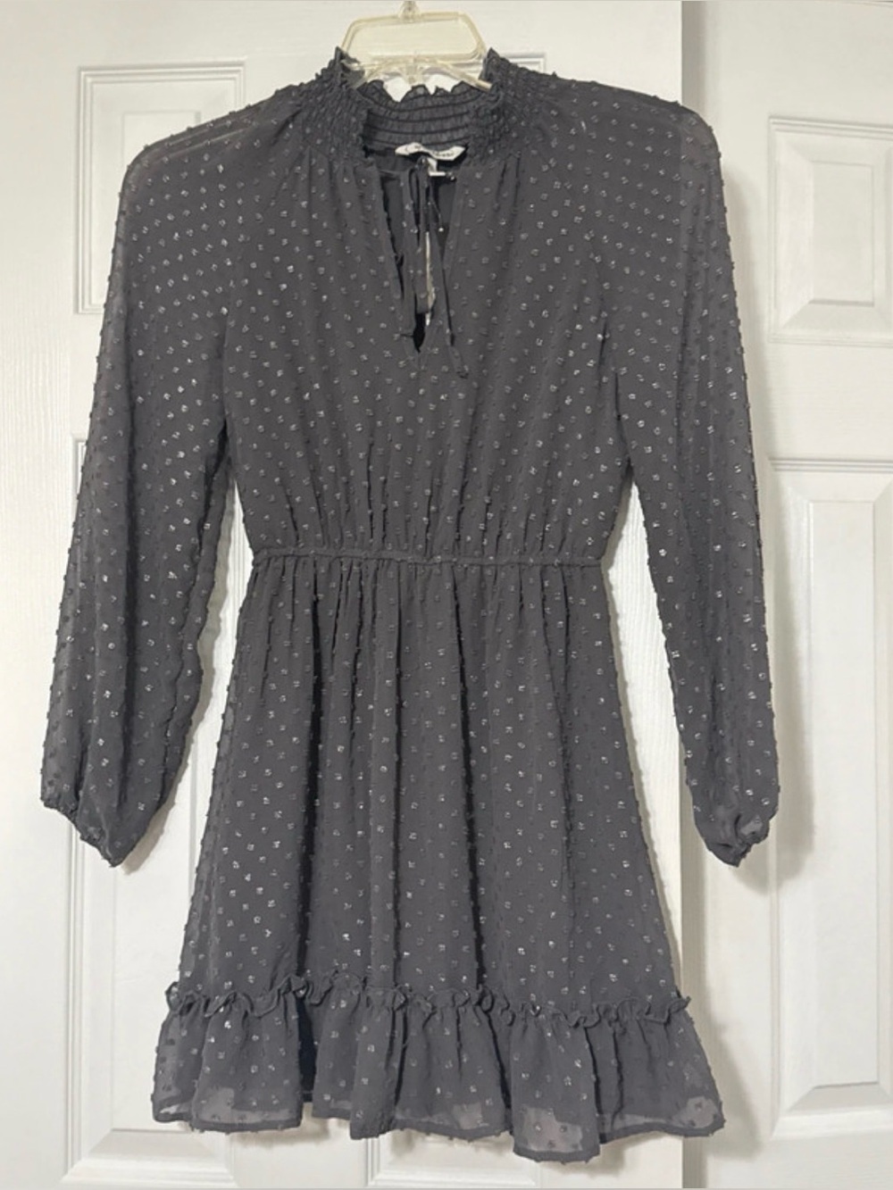 Speechless gray long-sleeve clip dot mini dress, Size XXS